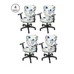 Cortina Set Of 4 Off-White & Blue Floral Print Chair Covers-picture-41