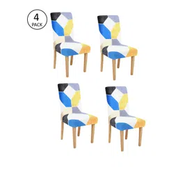Cortina Set of 4 White & Blue Printed Chair Covers-picture-31
