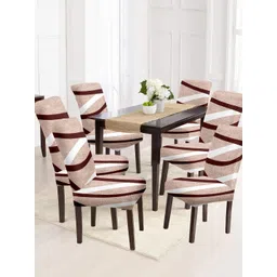 Cortina Set Of 6 Beige & Brown Printed Chair Covers-picture-41
