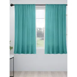Cortina Teal 2 Pieces Sheer Eyelet Linen Window Curtain-picture-12