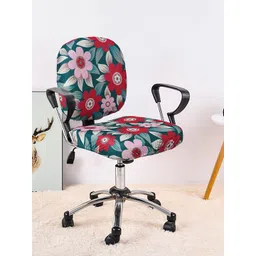 Cortina Teal Green & Pink Floral Printed Chair Cover-picture-35
