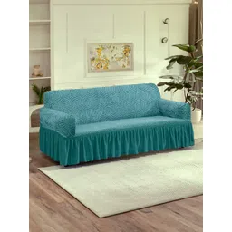 Cortina Turquoise Blue Jacquard 1 Piece Sofa Cover With Arms-picture-26