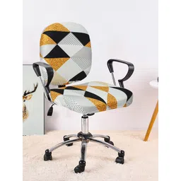 Cortina White & Black Geometric Printed Chair Cover-picture-31
