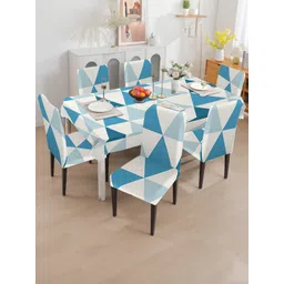 Cortina White & Blue 7 Pieces Geometric Waterproof Chair Covers & Table Cover-picture-24