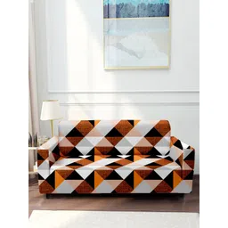 Cortina White & Brown 2- Seater Printed Sofa Cover-picture-23