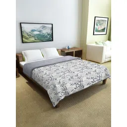 Cortina White & Grey Floral Microfiber AC Room Reversible Single Bed Dohar image 1