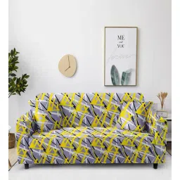 cortina Yellow & Grey Abstract Polyester 91 x 73 Inch 3 Seater Sofa Cover-picture-29
