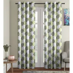 Green Floral Polyester 9 Ft Semisheer Eyelet Door Curtains (Set of 2) by Cortina-picture-13