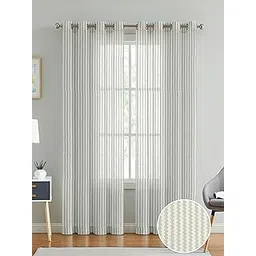 Cortina Polyster Linen Solid Sheer Curtain Set with Eyelet Rings Non Blackout Long Door Curtain - Set of 2 - White-picture-13