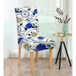 White & Blue Printed Polyester 15x19 Inches Stretchable Chair Cover by Cortina-picture-25