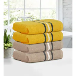 Yellow & Beige Cotton Solid 380 GSM Hand Towels (Set of 4) by Cortina-image-9