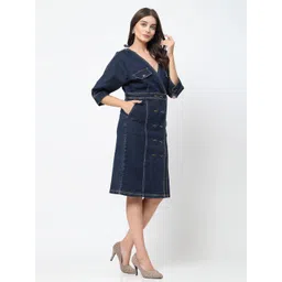 COSMIC TRIO Women Denim A-Line Dress image 3