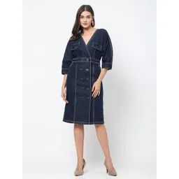COSMIC TRIO Women Denim A-Line Dress image 1