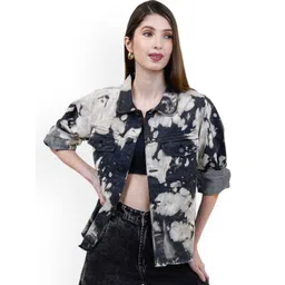 COSMIC TRIO Women Tie and Dye Lightweight Denim Jacket-picture-27