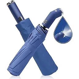 costar Automatic Umbrella with Light Design Foldable - 3 Fold UV Protection UPF50 Umbrella with Travel Cover for Women Men (Blue/One Single Set)-picture-40
