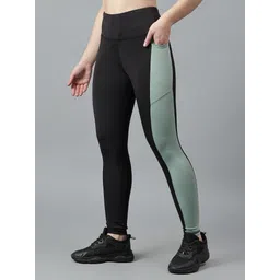 cosvos Color Block Women Black, Green Tights-picture-30