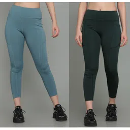 Solid Women Light Blue, Dark Green Tights-image-8