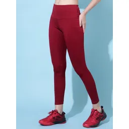 Solid Women Maroon Tights-image-3