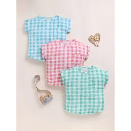 COT & CANDY Pack of 3 Checked Extended Sleeves Regular Organic Cotton Top-picture-14