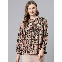 Cottinfab Abstract Print Peter Pan Collar Crepe Top-picture-35