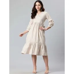 Cottinfab Beige Cotton Regular Fit Striped Dress-picture-37
