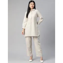 Cottinfab Beige Cotton Striped Co-Ord Set-picture-33