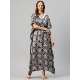 Cottinfab Beige Geometric Kaftan Dress-picture-43