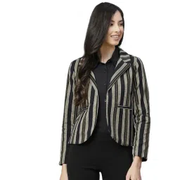 Cottinfab Black & Beige Cotton Striped Blazer-picture-38
