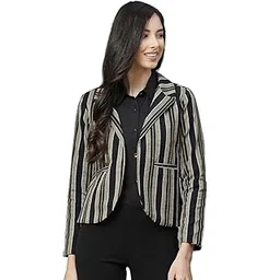 cottinfab Black & Beige Striped Single Breasted Regular Fit Blazer-picture-18