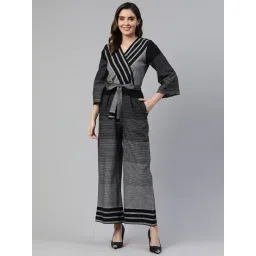 Cottinfab Black & Grey Cotton Striped Jumpsuit-picture-36