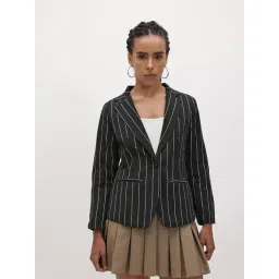 Cottinfab Black Cotton Striped Blazer-picture-24