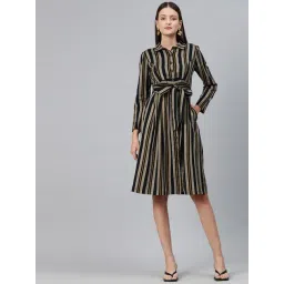 Cottinfab Black Cotton Striped Wrap Dress-picture-32