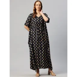 Cottinfab Black Geometric Kaftan Dress-picture-17