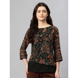 Cottinfab Black Motif Print Regular Fit Layered Top-picture-18