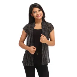 Cottinfab Black Polka Dot Print Shrug-picture-47