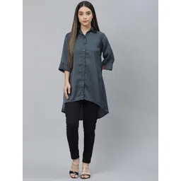 Cottinfab Charcoal Grey Shirt Style Longline Top-picture-24