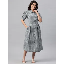 Cottinfab Checked Puff Sleeve Shirt Midi Dress image 1