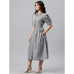 Cottinfab Checked Puff Sleeve Shirt Midi Dress image 3