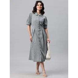 Cottinfab Checked Puff Sleeve Shirt Midi Dress image 2
