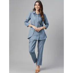 Cottinfab Cotton Blue Double Layered Shirt Trouser Set-picture-34