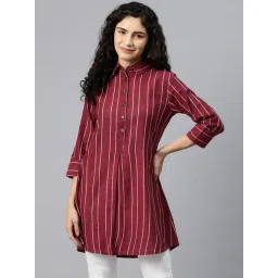 Cottinfab Dark Red Cotton Striped Top-picture-15