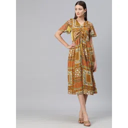 Cottinfab Ethnic Motifs Print Flared Sleeve Georgette A-Line Midi Dress-picture-32