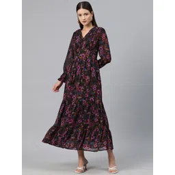 Cottinfab Floral Print Bell Sleeve Georgette A-Line Maxi Dress-picture-38