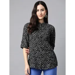 Cottinfab Floral Print Mandarin Collar Cotton Top-picture-25