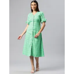 Cottinfab Green Printed A Line Dress-picture-21