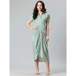 Cottinfab Green Regular Fit Floral Print Dress-picture-32