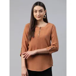 Cottinfab Light Brown Regular Fit Top-picture-22