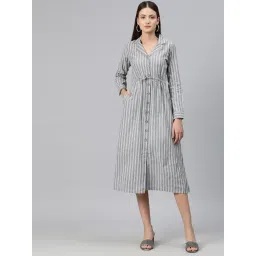 Cottinfab Light Grey Cotton Striped Shirt Dress-picture-17