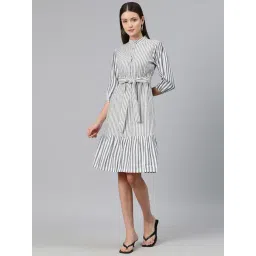Cottinfab Light Grey Cotton Striped Wrap Dress-picture-29