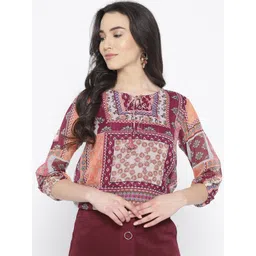 Cottinfab Maroon & Off White Ethnic Printed Longline Regular Top-picture-35